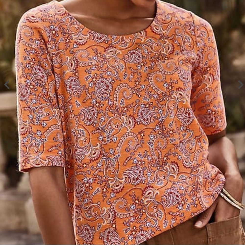 J. Jill Orange Paisley Short Sleeve Tee
